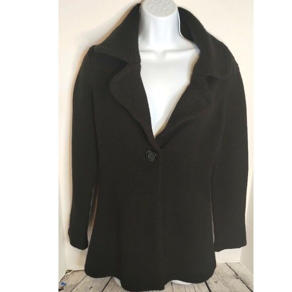 Nine West Women's V Neck Single Button Black Wool Blend Cardigan Collared M - Picture 1 of 7